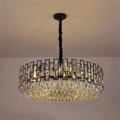 Black Crystal Chandelier For Living Room Modern Home Decor Hanging Lamp Round Bedroom Lighting Fixture Luxury Led Cristal Lustre