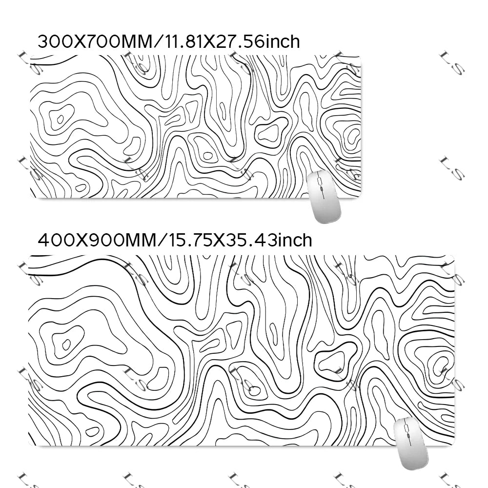 Black White Topographic Map XXL Mouse pad Computer Keyboard Pad Mouse Mat Gamer Soft Office Carpet Table Mat Desktop MousePad