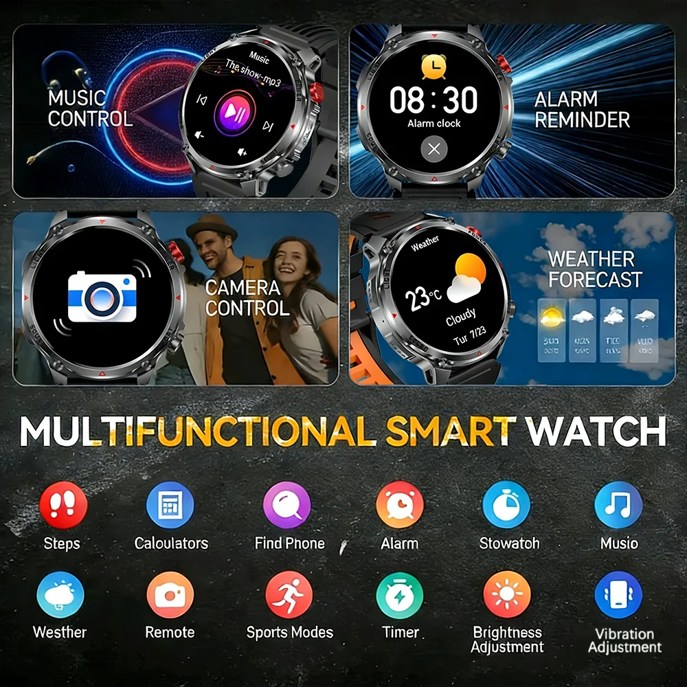 1100mAh Super Capacity Battery Military Outdoor Smart Watch Men 1.7inch Screen Compass Bluetooth Call 3ATM Waterproof SmartWatch