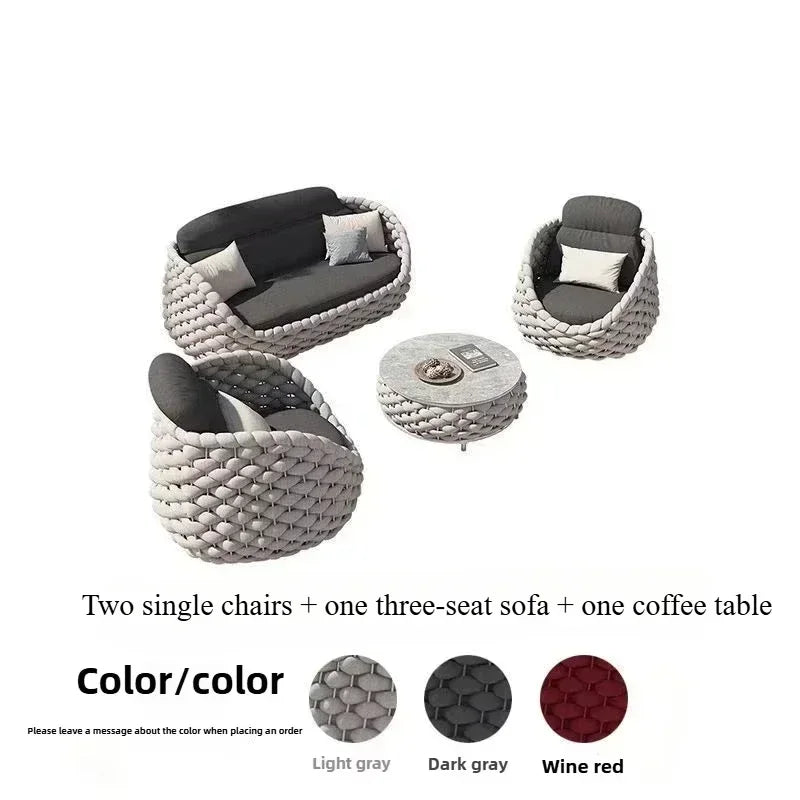 All-Weather Rattan Outdoor Sofa Set Courtyard Combination Double Chair Leisure Terrace Furniture for Villa Balcony Living Room