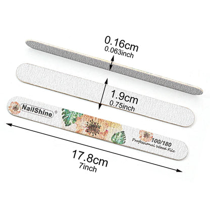 10pcs Set Wood Nail Buffer Reusable 100/180 Grit Smooth Straight Nail Files Floral Design Beautiful Nail Care Equipment