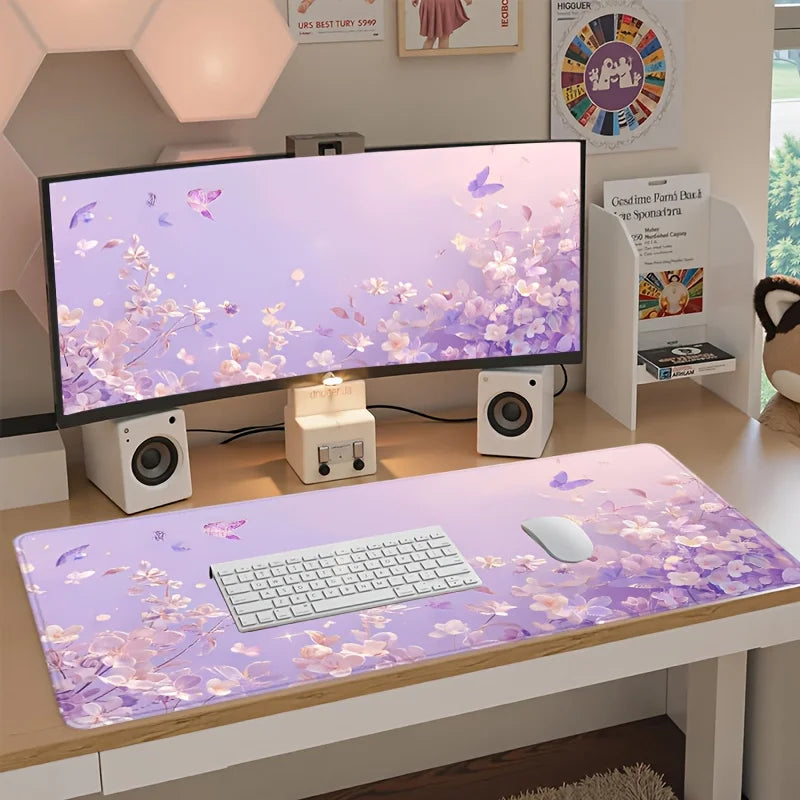 Dreamy Flower Butterfly Mouse Pad Purple Floral  Non-Slip Office or Home Workspace Office Desk Accessory Mouse Pads for Desk