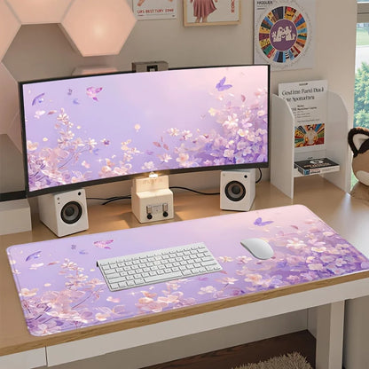 Dreamy Flower Butterfly Mouse Pad Purple Floral  Non-Slip Office or Home Workspace Office Desk Accessory Mouse Pads for Desk
