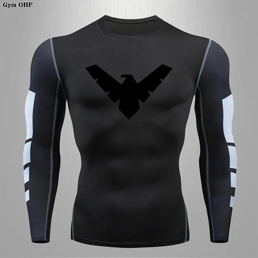 Compression Nightwing Print Tops For Men T Shirt Rashguard Jiu Jitsu Gym Fitness Running Train   ing Shirts Jersey Short Sleeved