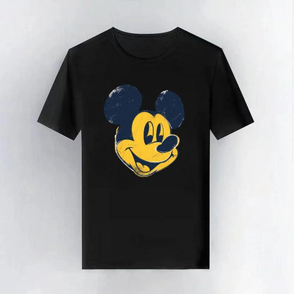 Mickey Mouse Disney Printing Pattern Casual Black O-Neck Short Sleeves Man Tops Trendy Woman Loose Tshirts Parent-child Clothing