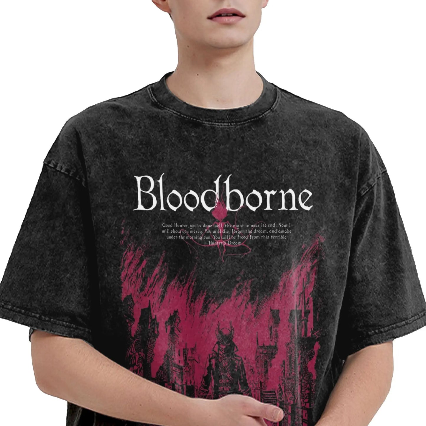 Bloodborne Darks Souls Washed T Shirts Streetwear Hip Hop Vintage T-Shirt  Tees Tops for Men Women Cotton Street Graphic Printed