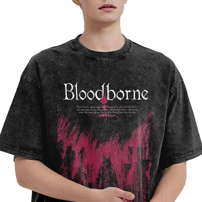 Bloodborne Darks Souls Washed T Shirts Streetwear Hip Hop Vintage T-Shirt  Tees Tops for Men Women Cotton Street Graphic Printed