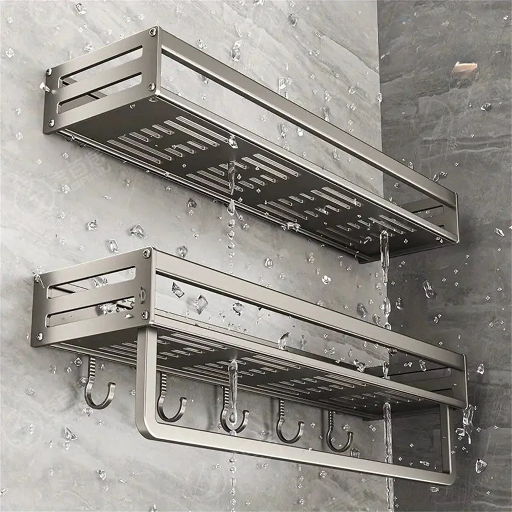 1/2pcs Aluminum Wall-Mounted Spice Rack Multifunctional Item Shelf Kitchen Tools Hooks Kitchen Condiment Storage Rack
