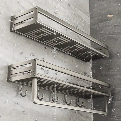 1/2pcs Aluminum Wall-Mounted Spice Rack Multifunctional Item Shelf Kitchen Tools Hooks Kitchen Condiment Storage Rack