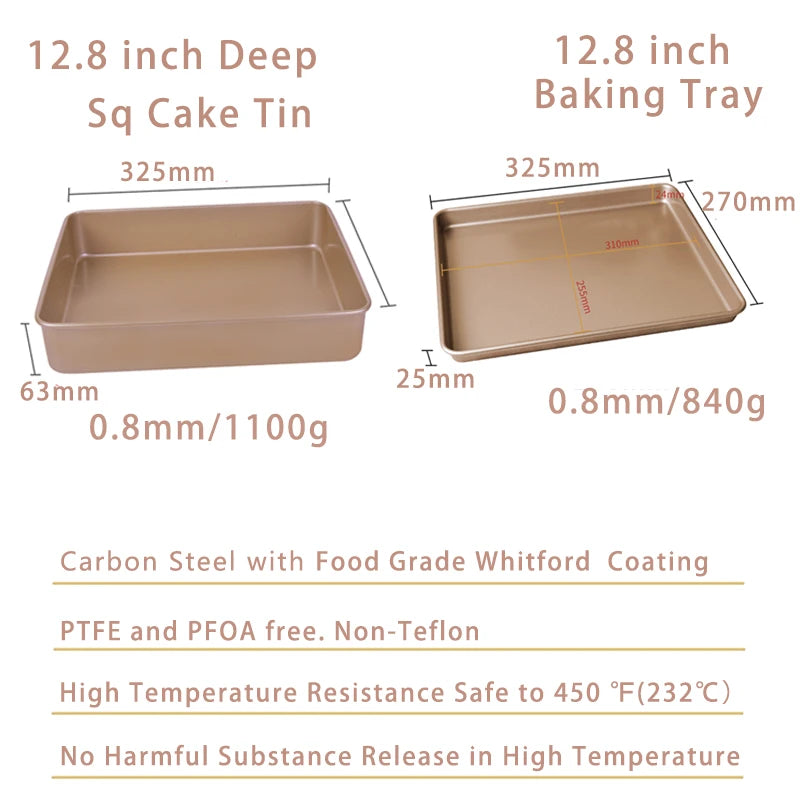 12.8 Inch Deep Square Cake Tin Bread Buns Cookie Baking Sheet Tray Pan Mold for Pastry Cooking