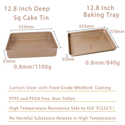 12.8 Inch Deep Square Cake Tin Bread Buns Cookie Baking Sheet Tray Pan Mold for Pastry Cooking