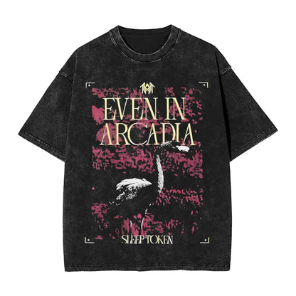 Sleep Rock Music Tokensd Even In Arcadia T Shirt Hip Washed Short Sleeve High Street T-Shirt Fashion for Men Women Streetwear