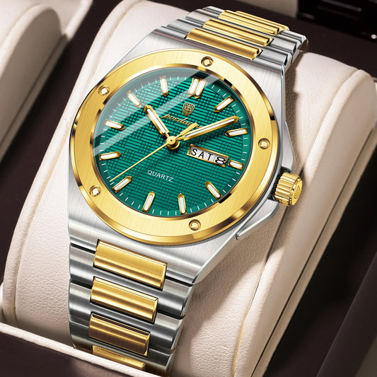 POEDAGAR High Quality Men Clock Date Week Waterproof Fashion Watch For Man Stainless Steel Luxury Men's Quartz Watches Reloj+Box