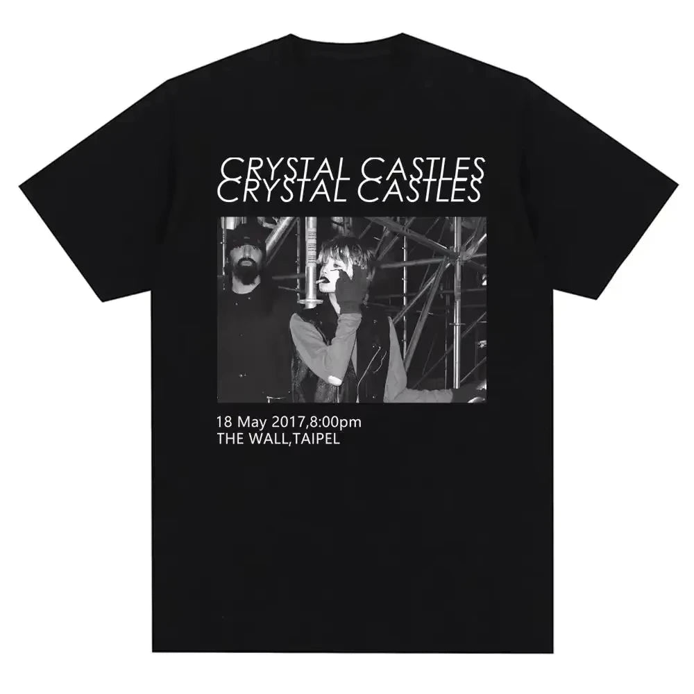 Cotton Tees Men Casual Crystal Castles Fashion Print T Shirt Crew Neck Streetwear Men T Shirt Women Free shipping Men T Shirt