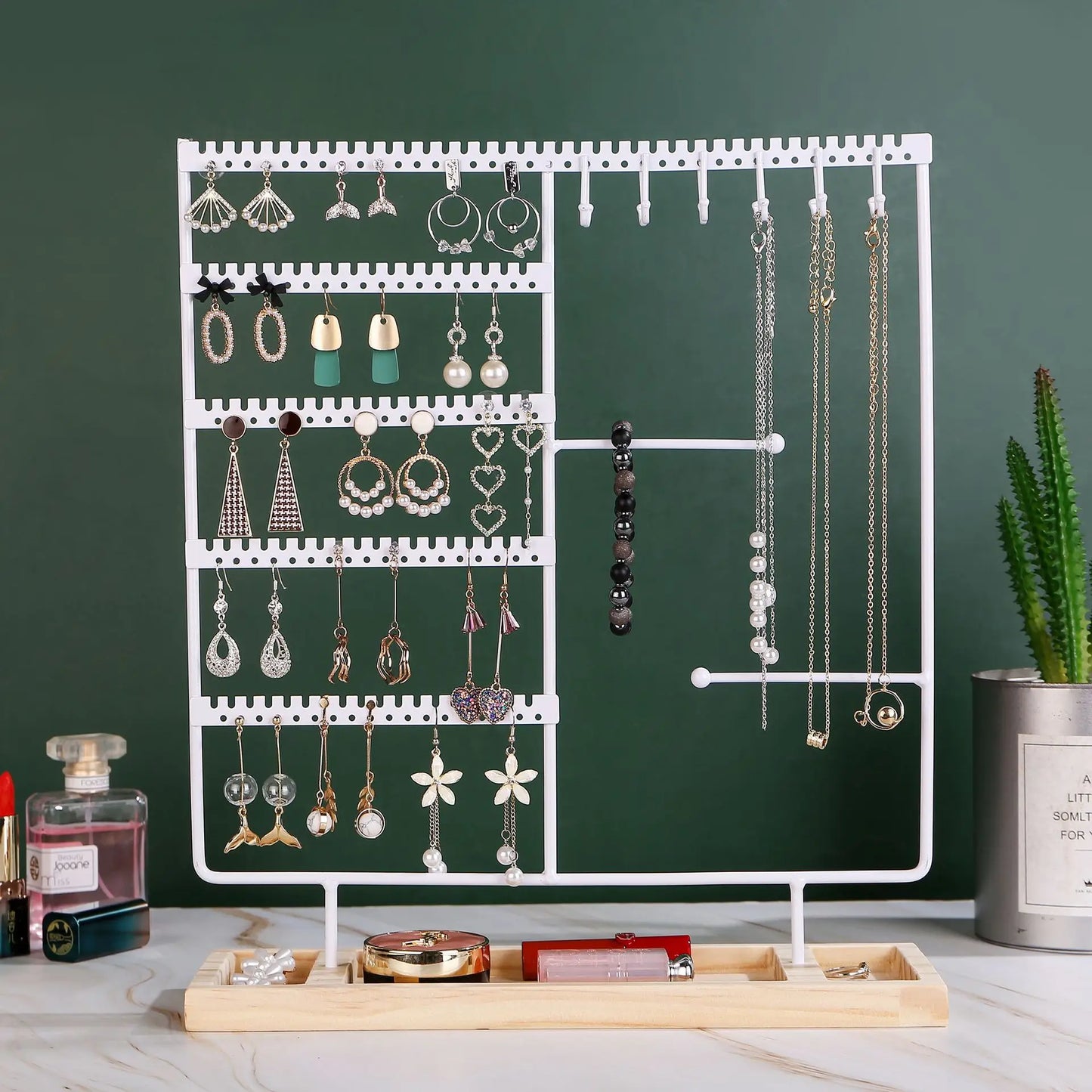 Multifunctional Earring Display Rack Necklace Ring Storage Rack Detachable Wooden Bottom Women Bracelet Watch Jewelry Rack