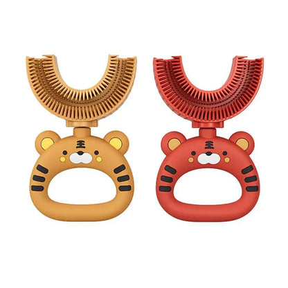 2pcs Dinosaur Tiger Crab Kids U-Shaped Silicone Toothbrush, Manual 360° Cleaning Brush, Baby Teething Toy, Oral Care Brush