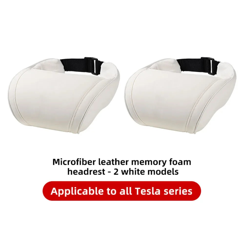 KJOY Seat Headrest Travel Rest Neck Pillow PU Leather Neck Pillow Memory Foam Pillows Car Accessories  used for Tesla Model3/Y/X