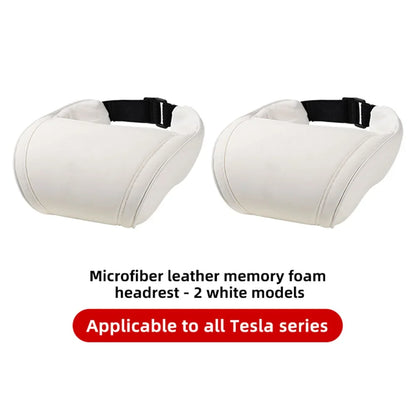 KJOY Seat Headrest Travel Rest Neck Pillow PU Leather Neck Pillow Memory Foam Pillows Car Accessories  used for Tesla Model3/Y/X
