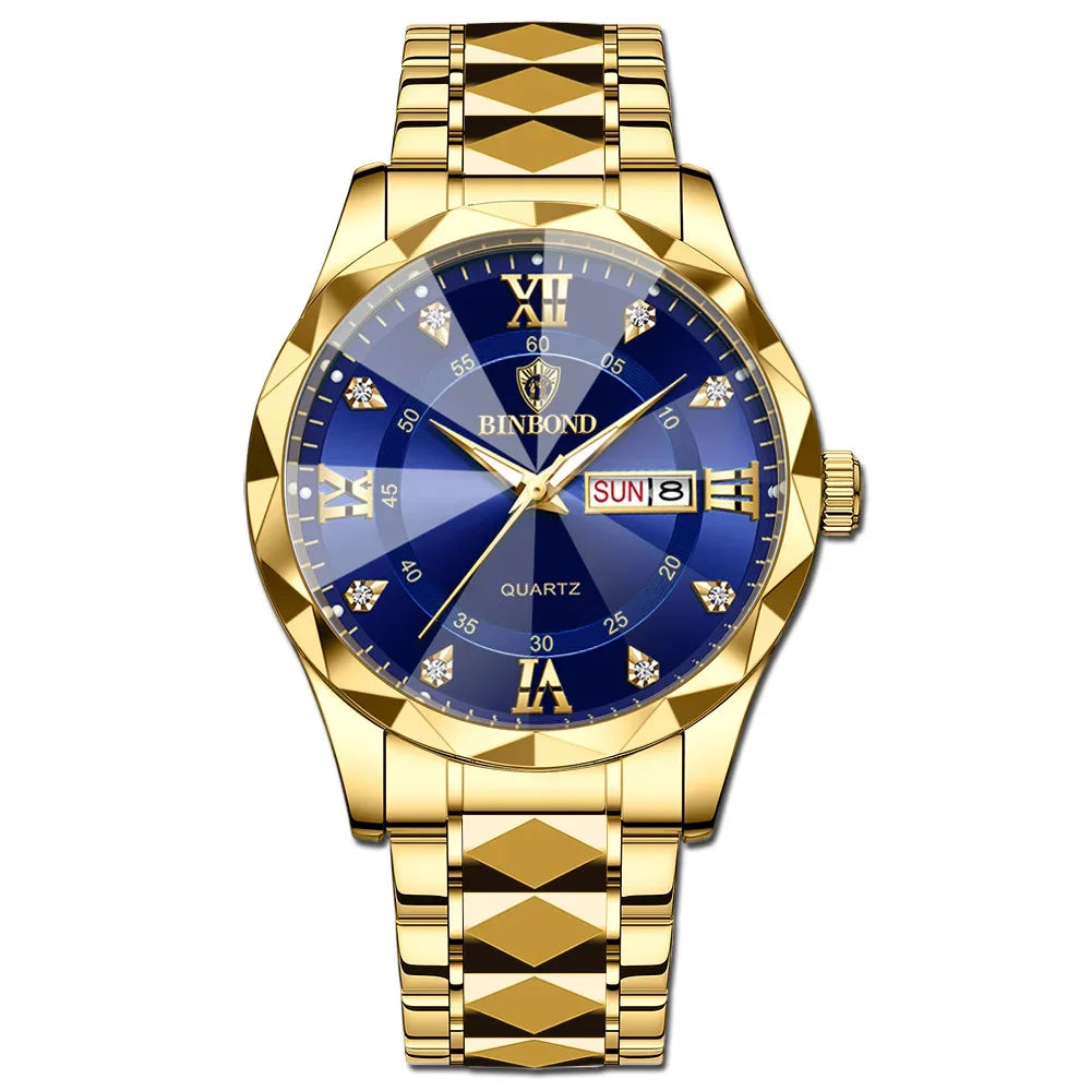 Binbang B2521 Men's Watch Waterproof Night Glow Double Calendar Watch Men's Business Quartz Watch Diamond Pointed Glass