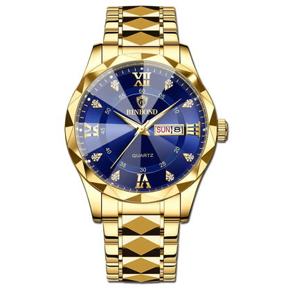 Binbang B2521 Men's Watch Waterproof Night Glow Double Calendar Watch Men's Business Quartz Watch Diamond Pointed Glass