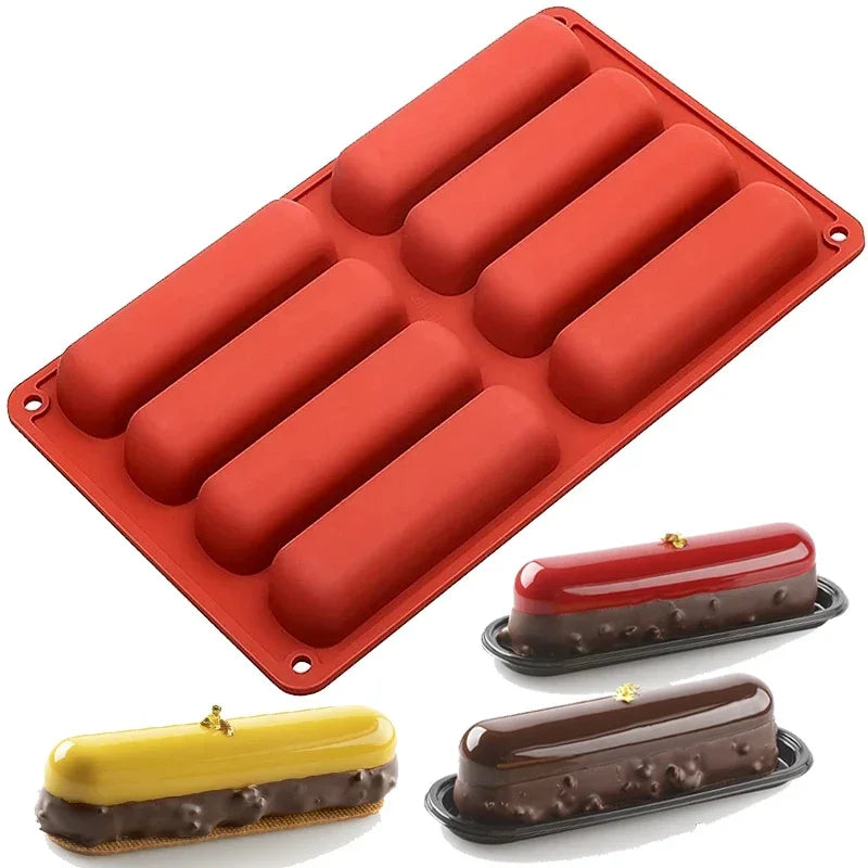 8 Cavity Silicone Cake Mold 3D Strip Baking Molds for Mousse Chocolate Dessert Non-Stick Flexible Bakeware Reusable DIY Tool