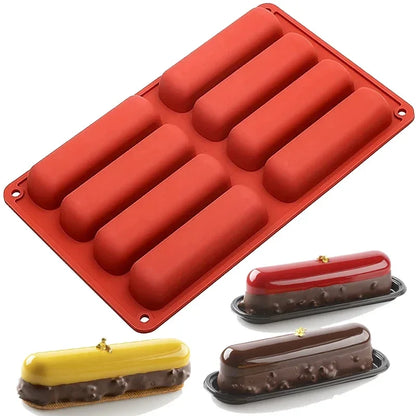8 Cavity Silicone Cake Mold 3D Strip Baking Molds for Mousse Chocolate Dessert Non-Stick Flexible Bakeware Reusable DIY Tool