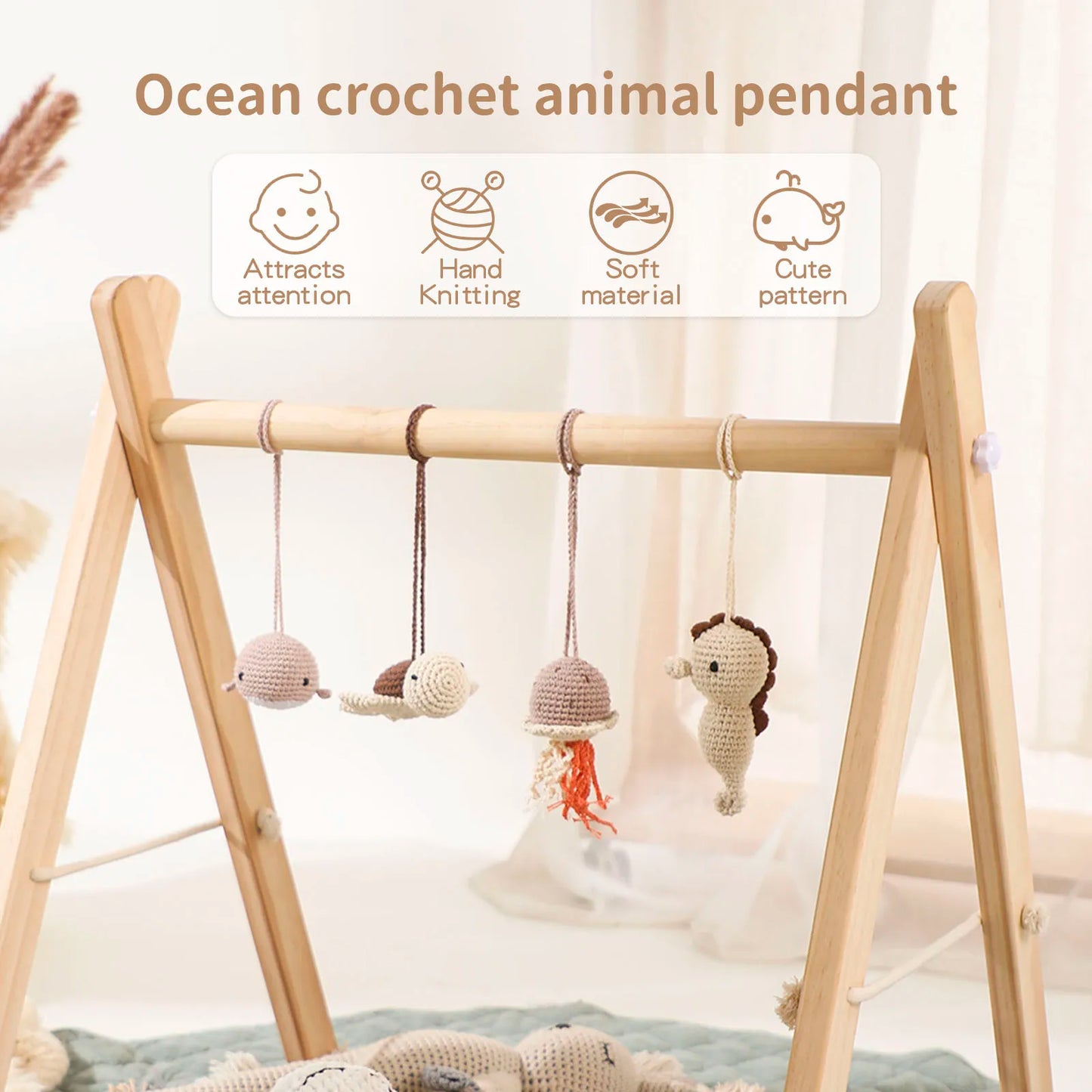 Baby Toys Wooden Play Gym Hanging Mobile Bed Holder animal Pendant Stroller Baby Toy Bell Wood Rattle Newborn Educational Toy