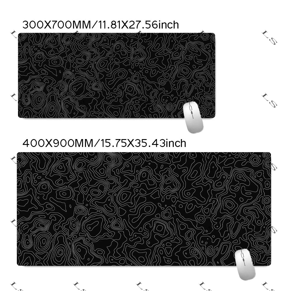 Black White Topographic Map XXL Mouse pad Computer Keyboard Pad Mouse Mat Gamer Soft Office Carpet Table Mat Desktop MousePad