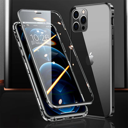 360°Full Protection Metal Magnetic Phone Case For IPhone 16 Pro Max 14 13 12 11 15 Pro Max X XS XR Plus Double-Sided Glass Cover