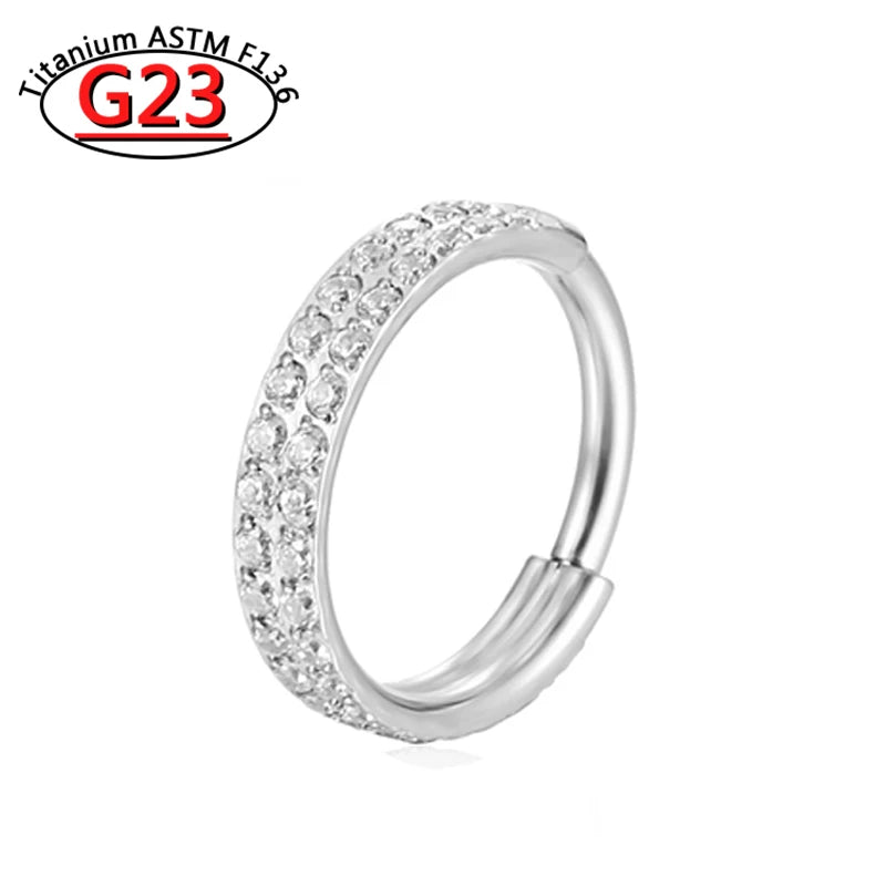 G23 Titanium Piercing Double Layered Triple Stack Hinged Zircon Nose Ring Helix Cartilage CZ Small Cartilage Septum Clicker