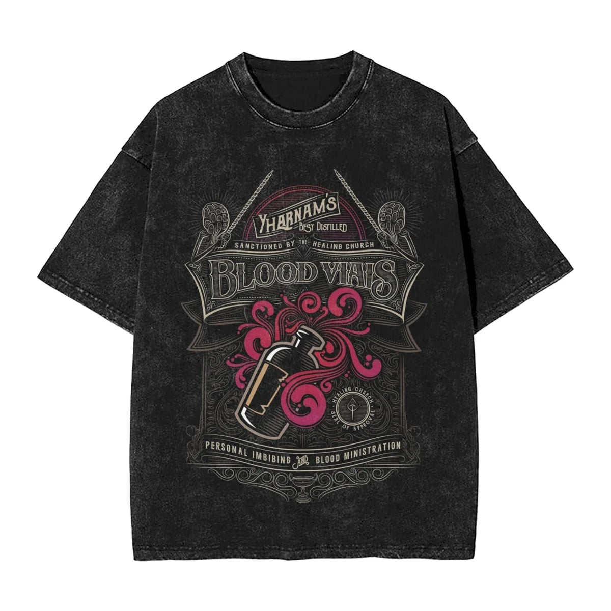 Bloodborne Darks Souls Washed T Shirts Streetwear Hip Hop Vintage T-Shirt  Tees Tops for Men Women Cotton Street Graphic Printed