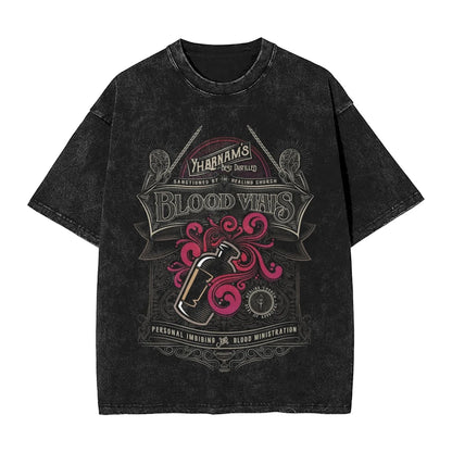 Bloodborne Darks Souls Washed T Shirts Streetwear Hip Hop Vintage T-Shirt  Tees Tops for Men Women Cotton Street Graphic Printed