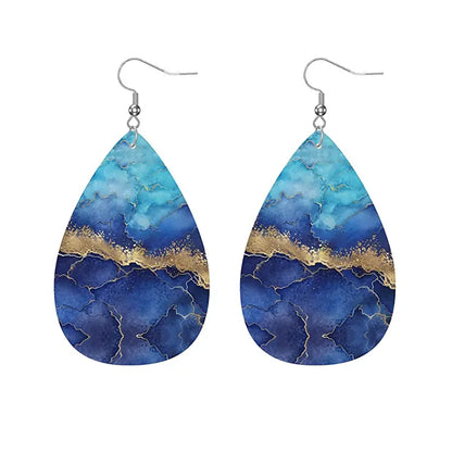 Bohemian Blue Ocean Sea Beach Dangles Water Drop Leather Earrings For Women Summer Jewelry Accessories