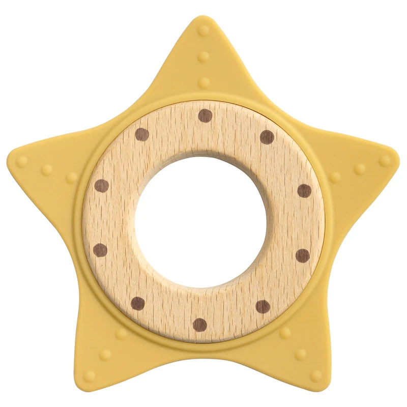 1PC Silicone Teether Baby Star Shape Wooden Ring Kid Baby Toy Gift BPA Free Silicone Children Chewing Teething Goods