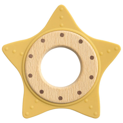 1PC Silicone Teether Baby Star Shape Wooden Ring Kid Baby Toy Gift BPA Free Silicone Children Chewing Teething Goods