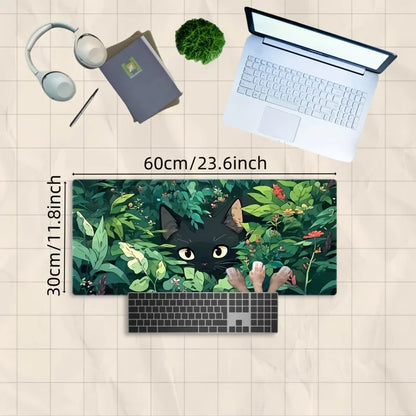 Black Cat Mouse Pad in The Grass,anti-slip Rubber Game Pad,durable Table Pad, Stitched Edges,suitable for Home Office and Gaming