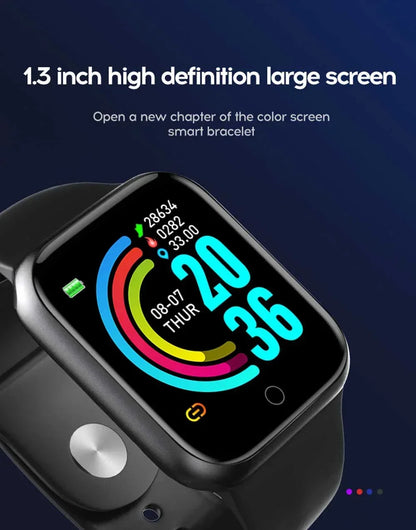 Smart Watch Y68: Color Screen Fitness Tracker w/ Step Count, 12 Sports Modes, Notification Reminder, Camera/Music Remote