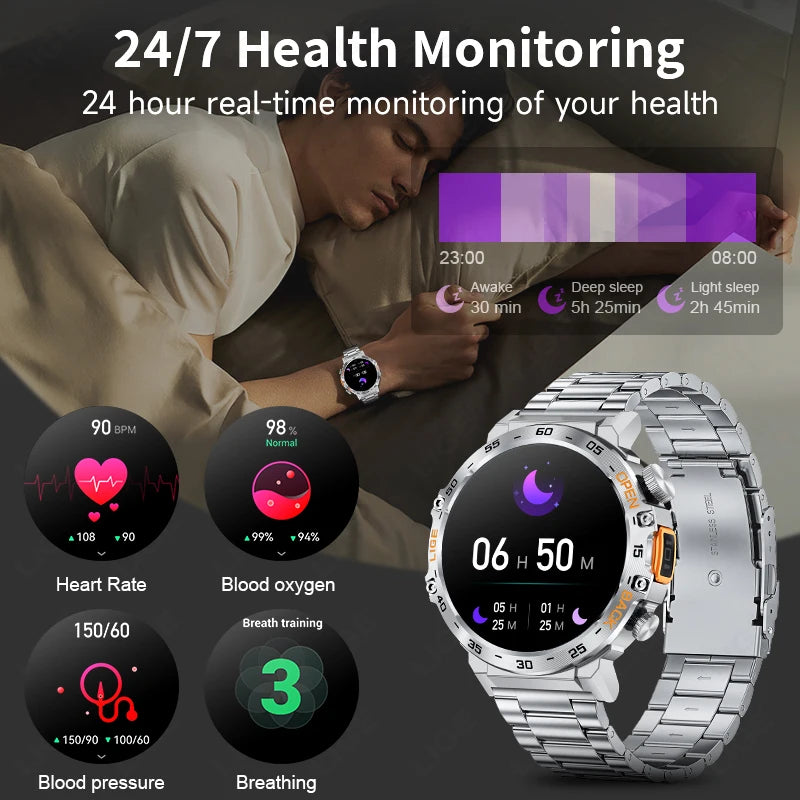 2025 Smart Watch Men 360*360 AMOLED HD Screen Waterproof Sports Fitness Watches Flashlight New Men Smartwatch For Andrio IOS