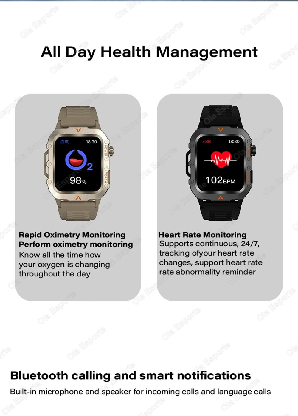 Smart Watch With Flashlight Function, Wireless Calls, Health Monitor，Message Reminders, Suitable For Iphone And Android Phones