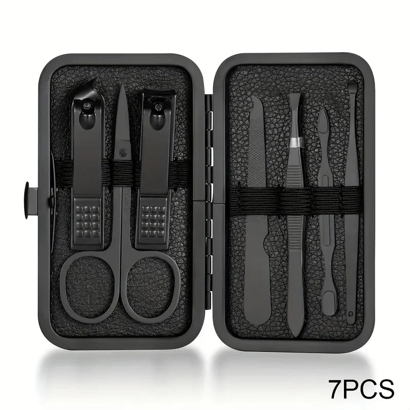7/18pcs Professional Nail Clipper Set with Storage Box Stainless Steel Black Nail Beauty Kit for Ear Manicure Pedicure Care Tool