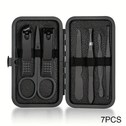 7/18pcs Professional Nail Clipper Set with Storage Box Stainless Steel Black Nail Beauty Kit for Ear Manicure Pedicure Care Tool