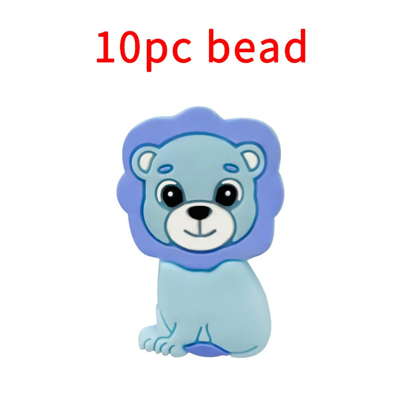 1/3/10pcs Lion Baby Silicone Teether Beads Toy DIY Pacifier Chain Necklaces Pendant Bite Chew Rodent For Teething Kids Toys