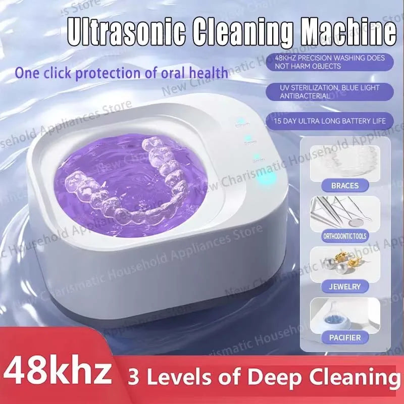2026 New 48KHz Ultrasonic Cleaner UV Sterilization For Dentures Jewelry Glasses Home Use 99.9% Disinfection 5 Mins Fast Cleaning