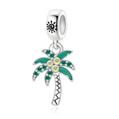 Leisurely 925 Sterling Silver Beach Trip Hawaiian Bikini Surf Coconut Tree Charm Fit DIY Bracelet Necklace Travel Souvenirs