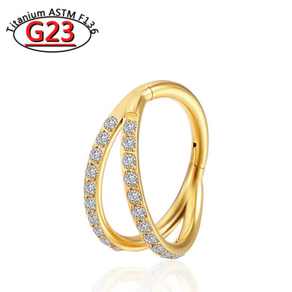 G23 Titanium Piercing Double Layered Triple Stack Hinged Zircon Nose Ring Helix Cartilage CZ Small Cartilage Septum Clicker