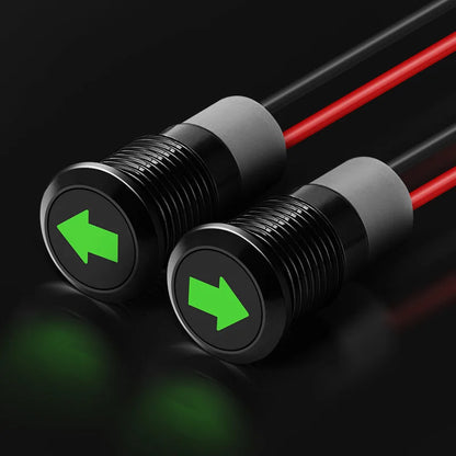 12mm Waterproof LED Indicator Light 12V Single Arrow Car Turn Signal 24V Green LED Metal Dashboard Pilot Lamp with 300mm Wire