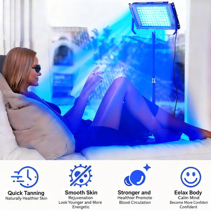 UV Tanning Lamp Home Solarium Body Tanning Light with Tripod Adjustable Height 200W 144 LED Beauty Skin Sun Lamp