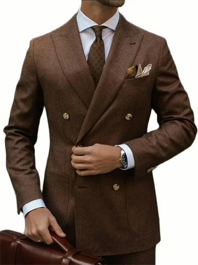 2 pcs brown Business Men Suits Slim Fit Tuxedo Jacket Coats Groom Wedding Formal Tailored
