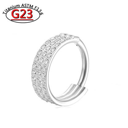 G23 Titanium Piercing Double Layered Triple Stack Hinged Zircon Nose Ring Helix Cartilage CZ Small Cartilage Septum Clicker