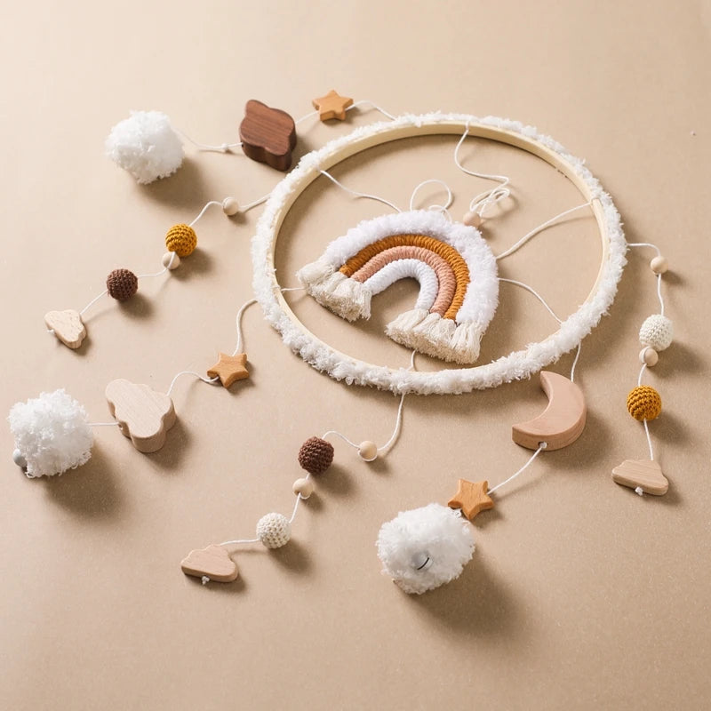 Baby Wooden Bed Bell Toys Newborn Mobiles Crib Rainbow Hanging Pendant Rattle Education Montessori Toys For Children Birth Gift
